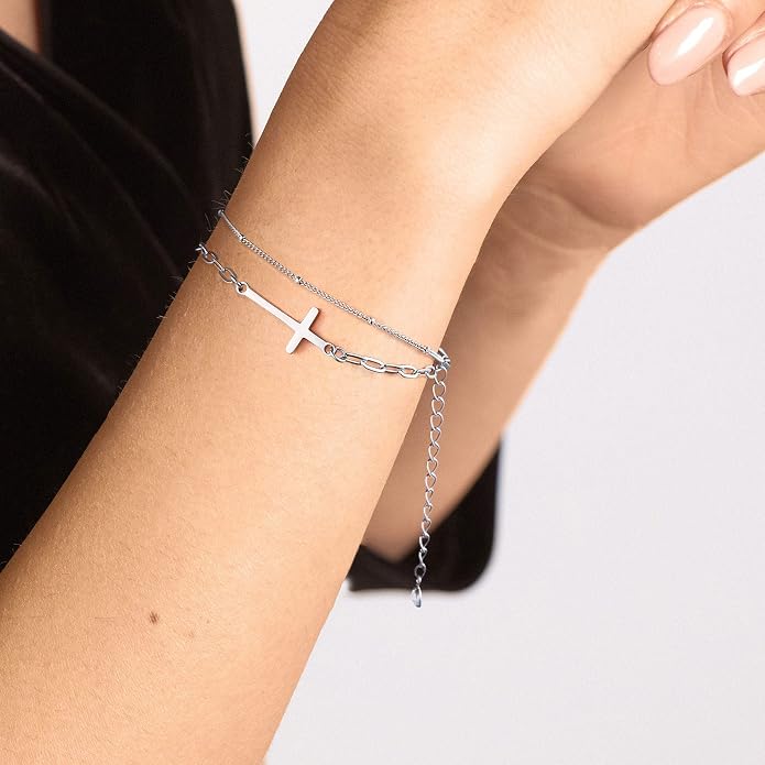 Dainty Gold Bracelets for Women, 14K Gold Plated Adjustable Layered Beads Bracelet Cute Evil Eye Oval Chain Pearl Bar Turtle Gold Bracelets for Women Jewelry