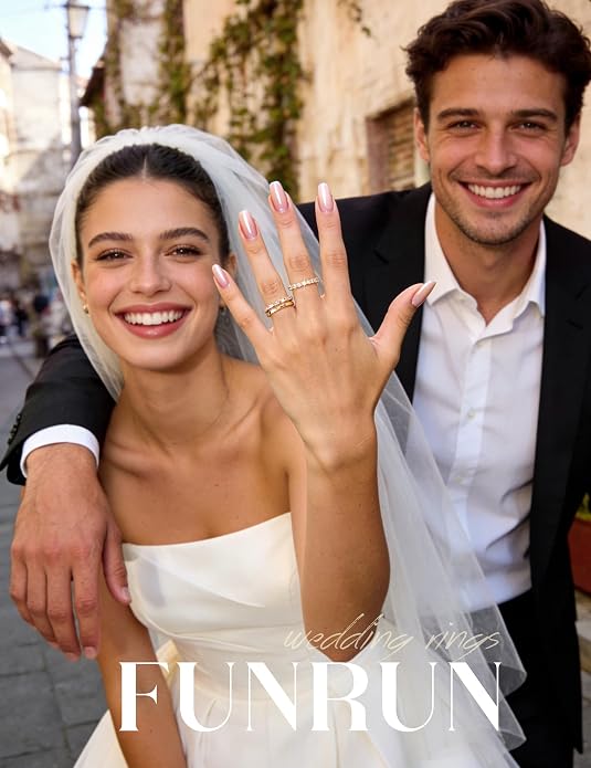 FUNRUN JEWELRY 14K Gold Plated Rings for Women Non Tarnish Stackable Rings Dainty Cubic Zirconia Band Pinky Thumb Knuckle Ring Set Trendy Statement Promise Wedding Thin Stacking Ring Size 5-10 5PCS