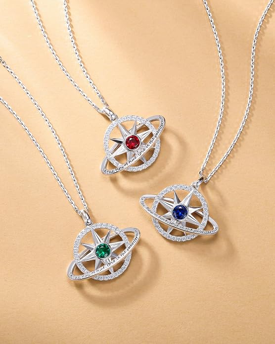 FANCIME Stellar Promise Birthstone Necklace for Women White Gold Plated Sterling Silver Planet Star Pendant Fine Jewelry Anniversary Birthday Mothers Day Gifts for Women Wife Friend Her