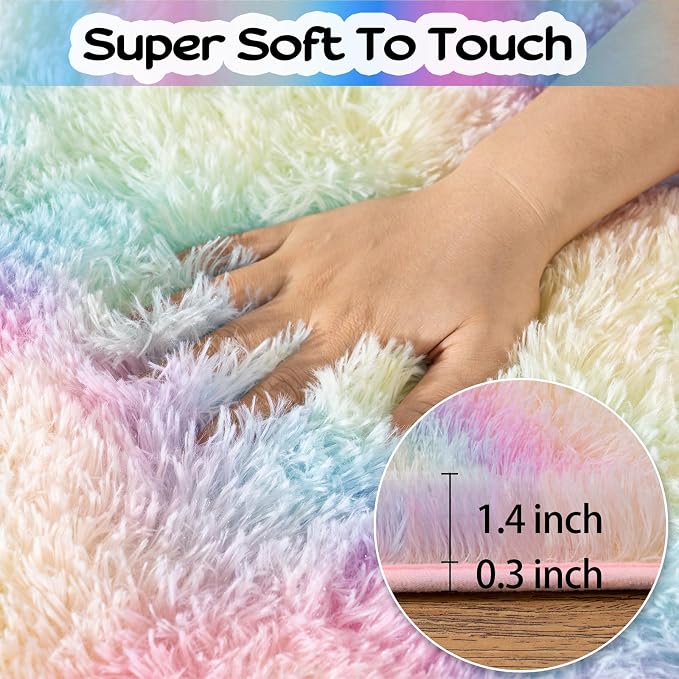 qulint 9x12 Area Rug for Bedroom, Large Soft Shaggy Rugs for Living Room | Fluffy Plush Rainbow Rug, Modern Colorful Carpet for Nursery Kids Room Dorm Classroom Home Decor Aesthetic
