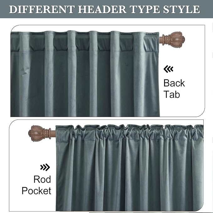 RYB HOME Dusty Blue Velvet Curtains for Bedroom Living Room, Thermal Insulated Privacy UV Heat Blocking Luxurious Soft Rod Pocket Back Tab Drapes for Nursery, 52" W x 94" L, 2 Panels