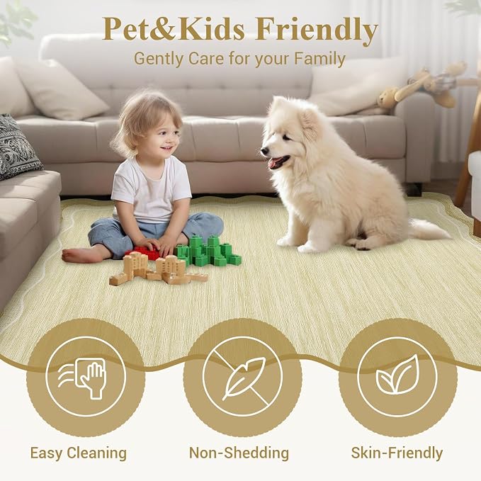 Garvee Scalloped 10x13 Area Rugs for Living Room Large Washable Rugs,Neutral Solid Rug Stain Resistant Non Slip Floor Mat Carpet Indoor Accent Rug for Bedroom Dining Room Playroom Home Decor,Beige | Rugs for Living Room, Non-Slip Soft Carpet for Bedroo...