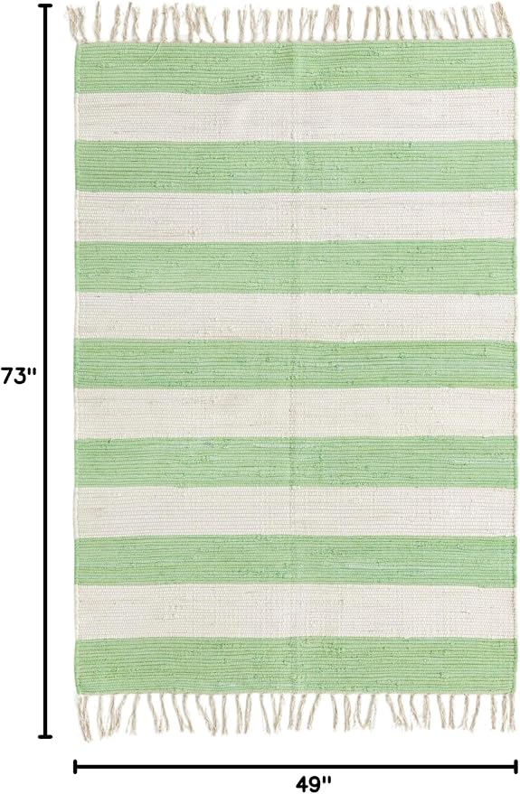 Unique Loom Chindi Rag Collection Area Rug - Striped (4' 1" x 6' 1" Rectangle, Green and Ivory)