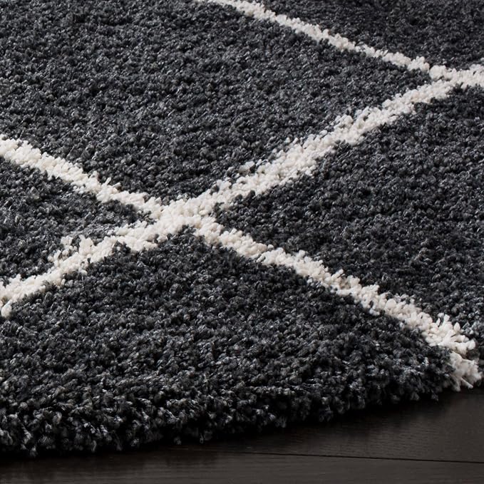 SAFAVIEH Hudson Shag Collection 11' Round Dark Grey/Ivory SGH281G Modern Diamond Trellis Non-Shedding Living Room Bedroom Dining Room Entryway Plush 2-inch Thick Area Rug