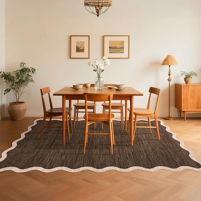GarveeHome Scalloped Large Area Rug 10x13 Area Rug for Living Room Washable Rug Modern Rug Non Slip Throw Rugs Bedroom Rugs Low Pile Soft Stain Resistant Carpet for Dining Room Nursery 10'x13' Brown