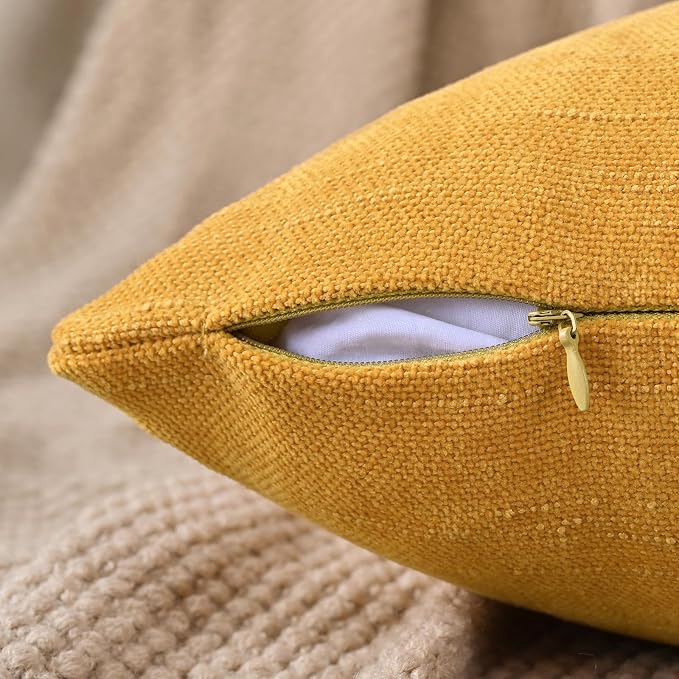 Set of 4 Soft Textured Decorative Throw Pillow Covers 20x20 Inch Cozy Farmhouse Cushion Cover Square Accent Pillow Cases for Bed Couch Sofa Living Room, Mustard Yellow