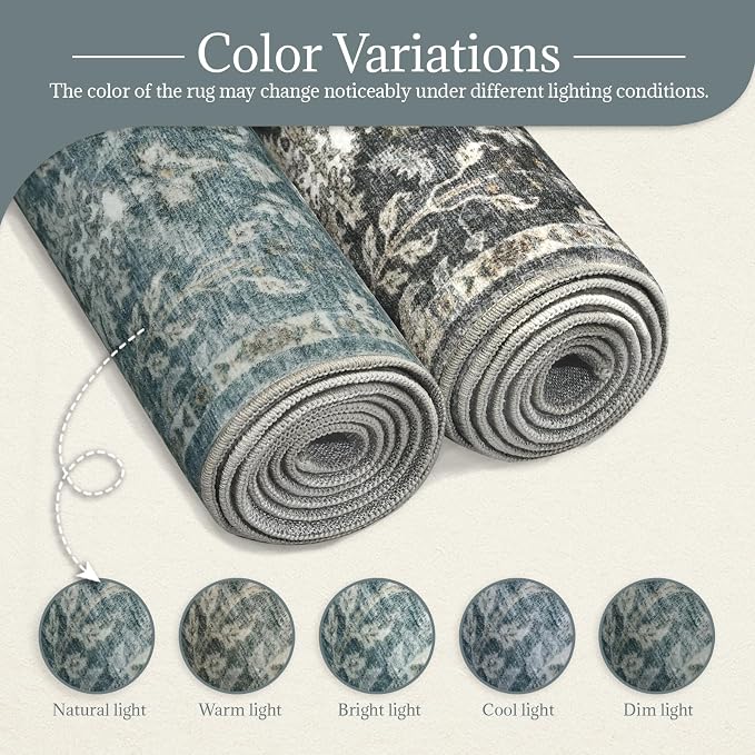 Washable Rugs for Living Room: 5x7 Area Rugs for Bedroom Ultra Soft Non-Slip Stain Resistant Vintage Boho Large Carpet for High-Traffic Dining Room - Farmhouse Decor