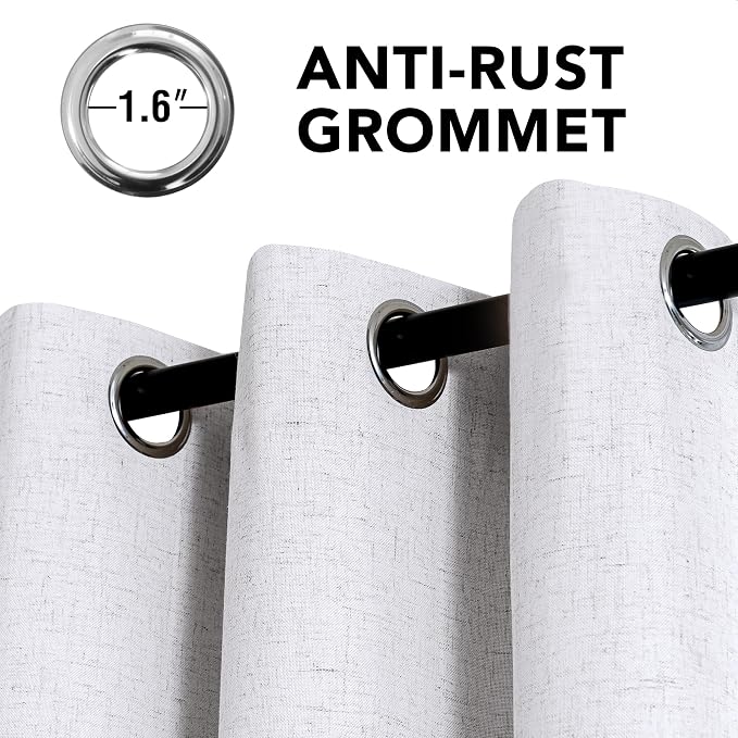 H.VERSAILTEX Linen Curtains 100% Blackout Curtains for Bedroom 96 inch Long Full Light Blocking Nature Linen Blended Window Curtains for Living Room Nickel Grommet (2 Panels, Heathered White)