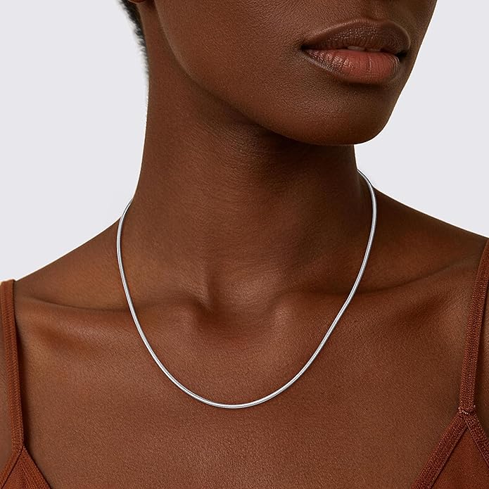 2mm Snake Chain 925 Sterling Silver Chain Necklace for Women, 18k Gold Plated Chains for Women with Push-button Clasp Durable Women’s Chains Necklace, 16 18 20 22 24 Inch
