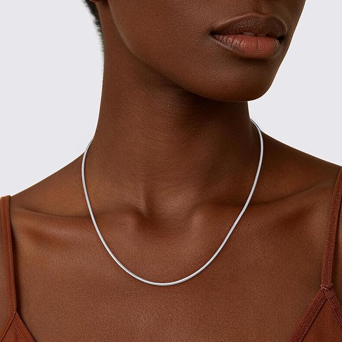 2mm Snake Chain 925 Sterling Silver Chain Necklace for Women, 18k Gold Plated Chains for Women with Push-button Clasp Durable Women’s Chains Necklace, 16 18 20 22 24 Inch