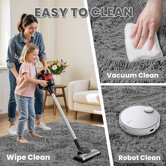 5x7 Area Rugs for Living Room Rug: Soft Fluffy Shag Light Gray Rugs for Bedroom, Non-Slip Large Fuzzy Plush Rug Indoor Floor Carpet for Nursery Kids Boys Girls Room, Dorms, Playroom, Modern Home Decor