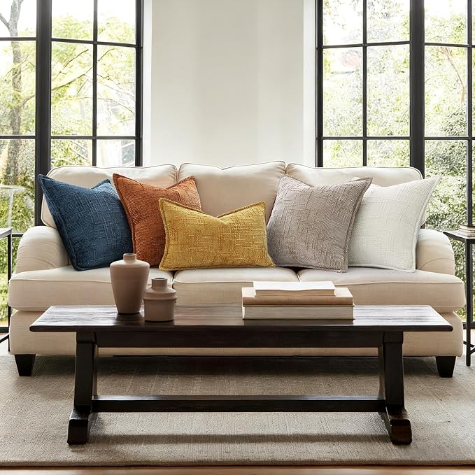 decorUhome Chenille Fall Throw Pillow Covers 20x20 Set of 2,Mustard Yellow | Soft Texture, Slubby Modern Design, Flange Edges, Cozy Accent Pillow Covers for Couch, Sofa, Bed, Living Room