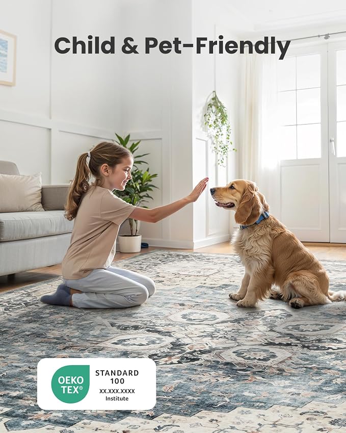 AMADA HOMEFURNISHING 2x5 Washable Runner Rug, Low-Profile Kitchen Rugs with Non-Slip Backing & Durable Edge Binding, Vintage Entryway Runner Rug for Bedroom & Hallway