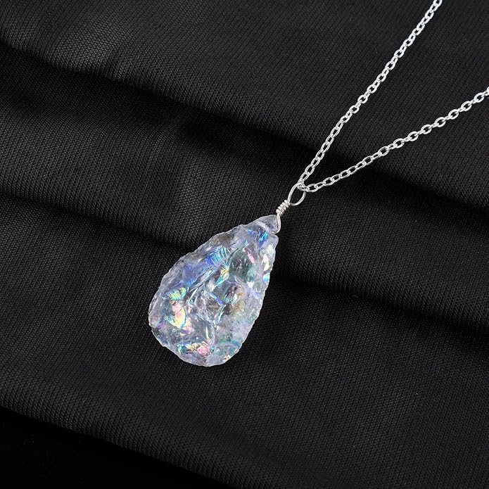 Raw Gemstone Dainty Pendant Necklace for Women, Natural Birthstone Handmade Jewelry, Healing Chakra Crystal, Silver Plated Chain 18" Birthday Gift for Her