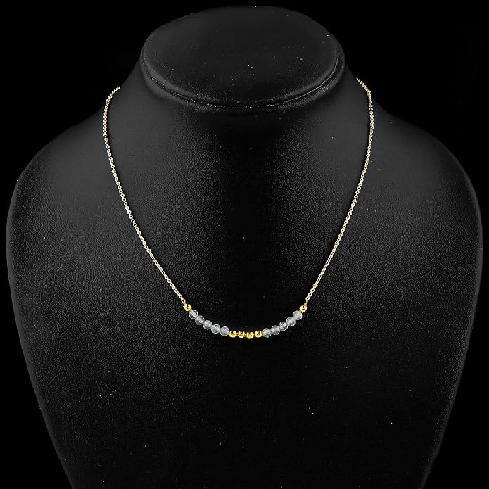 Satellite Chain Necklace 16+2 Inch Gold Plated – Dainty Layering Jewelry with Gemstone Beads – Minimalist Choker Necklace for Women – Delicate Gift for Her