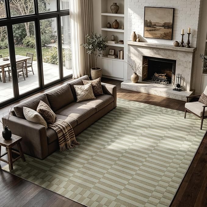 Washable Rugs 8x10 Area Rugs for Living Room,Bedroom,Dining Room-Neutral Morocco Rugs with Non Slip Backing,Large Soft Carpet for High-Traffic Areas Nursery Farmhouse Home Office (Beige Brown)