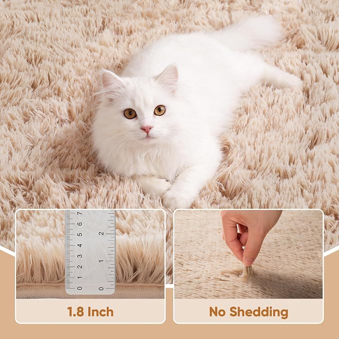 8x10 Area Rugs for Living Room Bedroom: Camel Soft Fluffy Shag Upgrade Non-Slip High Pile Carpet Large Fuzzy Plush Indoor Floor Decor Shaggy Rug for Kid Boys Girls Dorms Playroom Nursery Modern Home