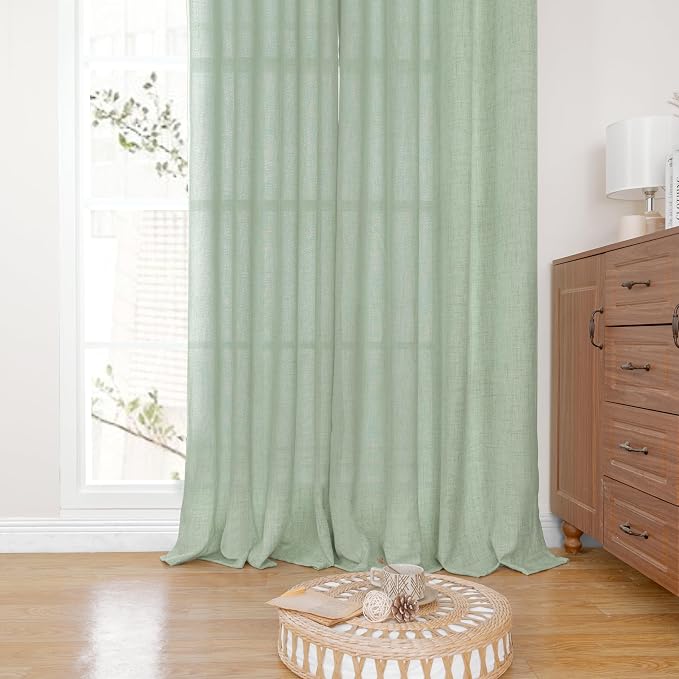 YoungsTex Sage Green Curtains, Linen Drapes 84 Inches Long for Living Room | Light Filtering with Grommet Window Treatments Semi Sheer for Dining Bedroom, 2 Panels, 52 X 84 Inch