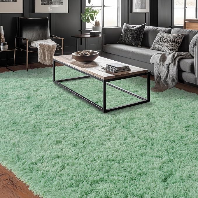Soft Fluffy Sage Green Rug for Living Room Bedroom, 4x6 Shaggy Area Rugs | Non-Slip Mint Green Rug for Nursery Kids Room Dorm Room Home Decor, Indoor Plush Floor Carpet