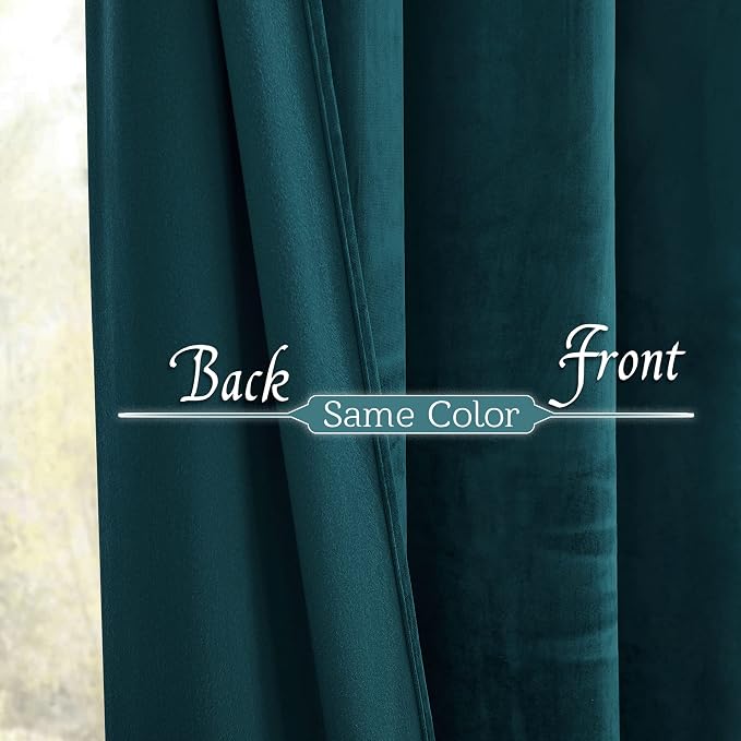 RYB HOME Teal Velvet Curtains 80 inches, Back Tab Soft Fabric Room Darkening Thermal Insulated Luxurious Home Decor Curtains for Living Room Bedroom, W 52" x L 80", 2 Panels Set