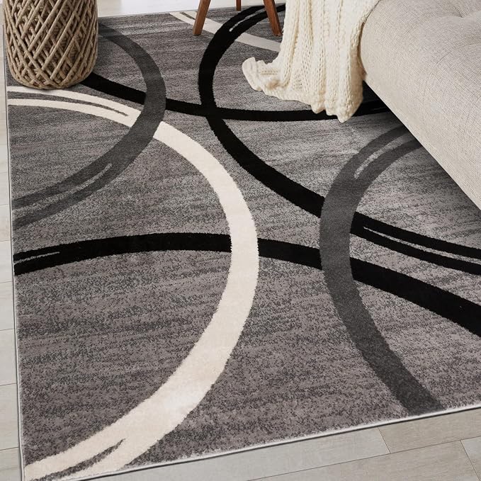 Rugshop Wavy Circles Jute Backing Living Room Office Area Rug Gray 4' x 6'