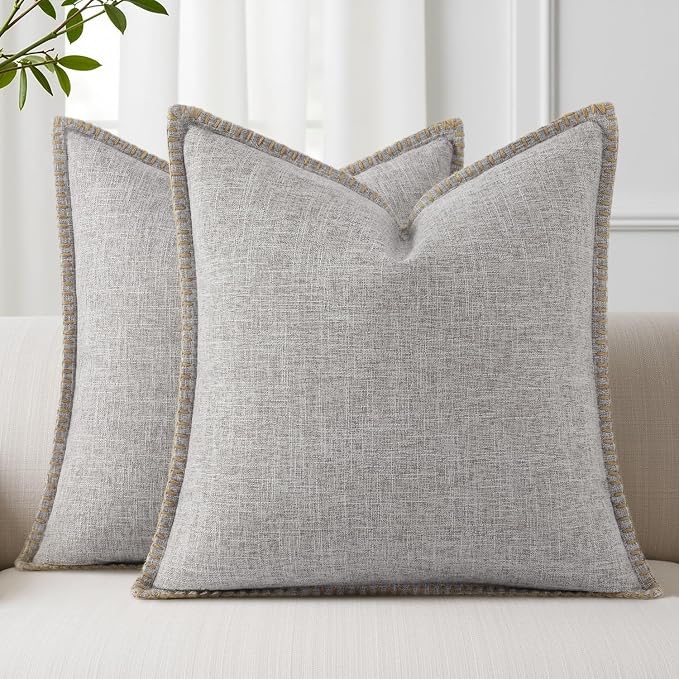 decorUhome Light Grey Faux Linen Outdoor Throw Pillow Covers 20x20 Set of 2 | Fall Decorative Textured Neutral Modern Farmhouse Pillow Covers with Stitched Edge for Couch Sofa Bed Living Room
