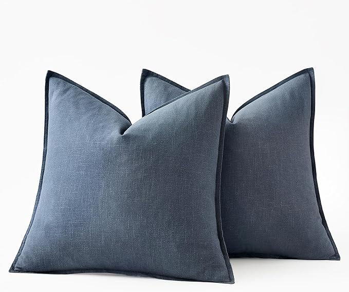 MIULEE Decorative Linen Pillow Covers 20x20 Inch Blue Ashes | Boho Farmhouse Neutral Couch Throw Pillows for Bed, Pack of 2 Accent Coastal Modern Pillowcases, Sofa Livingroom Home Decor