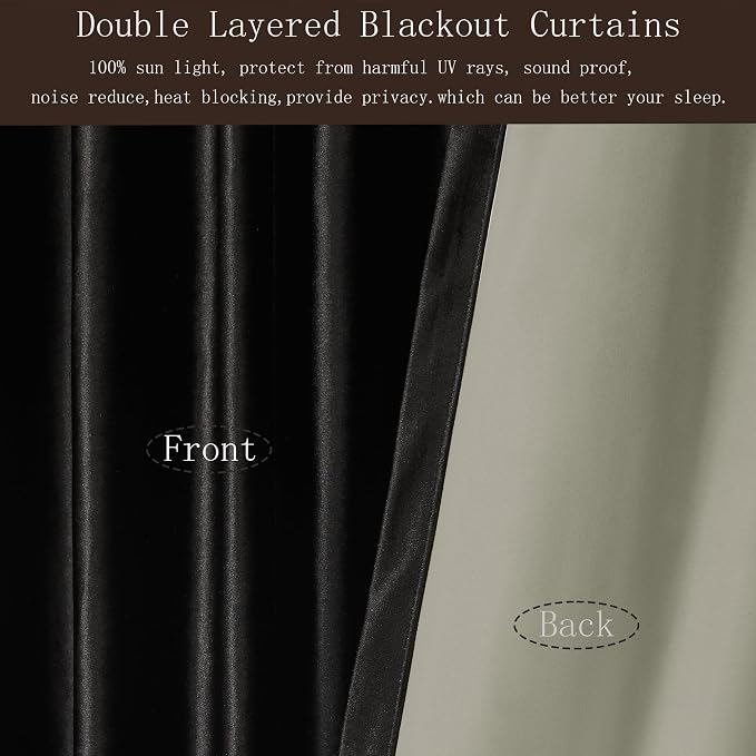 100% Blackout Black Velvet Curtains 102 inch Long for Living Room,Elegant 2 Panel Back Tab Thermal Insulated Room Darkening Curtain with Liner Heavy Noice Reducing Soundproof Window Drapes for Bedroom