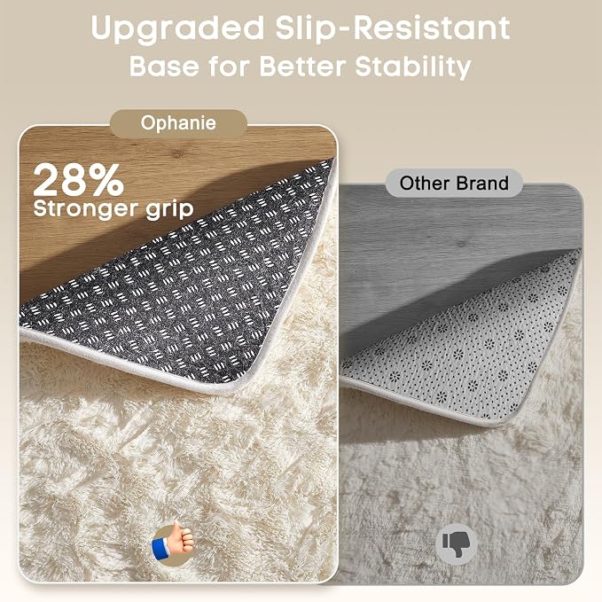 Ophanie Rugs for Living Room, Upgrade Non-Slip Fluffy Soft 5x8 Area Rug, Shag Large Fuzzy Plush Carpets for Bedroom Ivory, Shaggy Kids Dorm Home Decor with Over 99 pcs Pile fibers