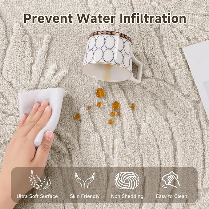 Pauwer Area Rugs for Living Room 9x12, Machine Washable Non Slip Rug, Beige | Neutral Boho Modern, Soft Fluffy Indoor Floor Carpet, For Bedroom Dining Room Nursery Kids Room Dorm
