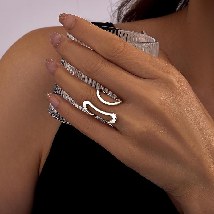 Gelbesty Waterproof Gold Statement Rings for Women, 14K Gold Plated Chunky Open Stackable Rings Non Tarnish Fashion Adjustable Stainless Steel Pinky Knuckle Signet Vintage Ring Jewelry Size 5-11
