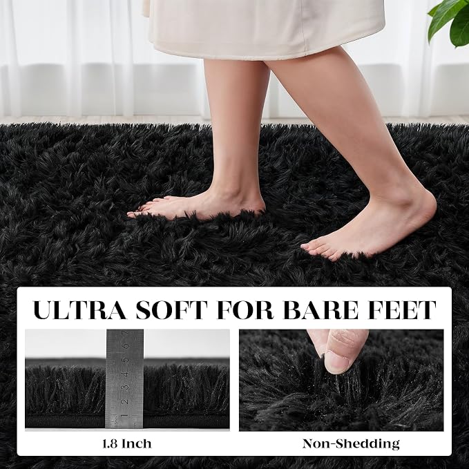 Area Rug for Living Room Bedroom: 6x9 Soft Fluffy Shag Rugs Upgrade Non-Slip High Pile Carpet Large Fuzzy Plush Indoor Floor Shaggy Carpets for Nursery Kid Playroom Office Dorms Home Decor Black