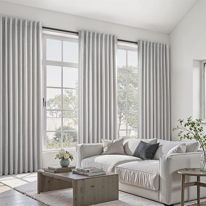 100% Blackout Curtains 70 Inch Wide 90 Inch Long for Living Room Sliding Glass Door Back Tab Pleated Neutral Modern Bedroom Heavy Insulated Large Window Drapes (70" Wx90"Lx2Panels) Grey Beige