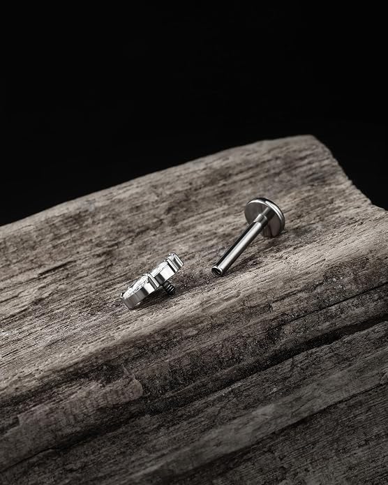 Jewseen G23 Titanium Flat Back Earrings Internally Threaded Cartilage Stud 16g Nose Leaf Lip Tragus Helix Earrings for Women Men