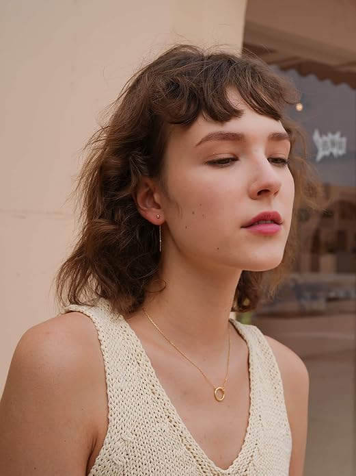 S.Leaf Threader Earrings for Women 925 Sterling Silver Gold Plated Hypoallergenic Backless Ardant Chain Duster Tassel Drop Double Piercing Pull Through Earrings for Women Trendy