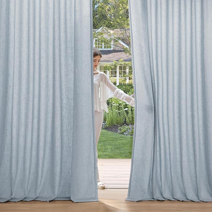 MIULEE Non-See-Through Privacy Linen Curtains 52Wx108L Inch Blue | 2 Panels, Light Filtering, Semi Sheer Window Curtains, Farmhouse Textured, Back Tab Drapes for Bedroom Living Room