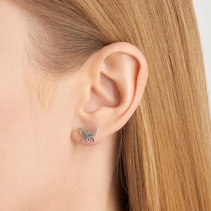 MORGAN & PAIGE .925 Sterling Silver Oxidized, 18K Yellow Gold or 14K Rose Gold Plated Butterfly Celtic Knot Dangle or Stud Earrings for Women - Hypoallergenic Sterling Silver Earrings, Gifts for Her