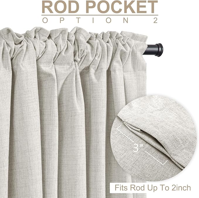 100% Blackout Shield Linen Blackout Curtains for Bedroom 80 Inches Long, Back Tab/Rod Pocket Living Room Drapes, Thermal Insulated Blackout Curtains 2 Panels Set, 50" W x 80" L, Beige