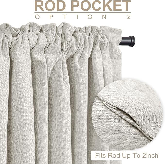 100% Blackout Shield Linen Blackout Sliding Door Curtains for Living Room, Back Tab/Rod Pocket Thermal Insulated Curtains for Sliding Glass Doors, 1 Panel Set, 100" W x 96" L, Beige