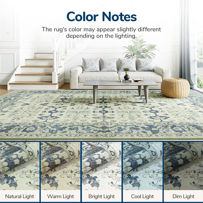 Lessymo Washable Area Rug for Living Room,9x12 Large Rugs with Non-Slip Backing,Soft Boho Carpets for Bedroom Dining Room Nursery Home Office,Light Blue