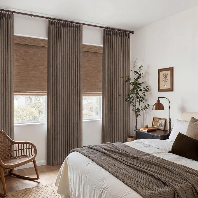 Extra Long 108 Inch Dark Brown Floor to Ceiling Curtains for Living Room, Memory Shape Pinch Pleated Thick Linen Modern Curtain Light Filtering Semi Sheer Luxury Window Drapes 9FT Length 2 Panels Set