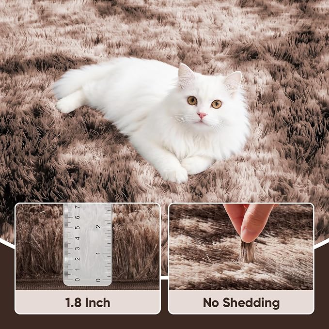 8x10 Area Rugs for Living Room Bedroom:Soft Fluffy Shag Upgrade Non-Slip High Pile Carpet Large Fuzzy Plush Indoor Floor Decor Shaggy Coffe Tie-Dyed Rug for Kid Boys Girls Playroom Nursery Modern Home