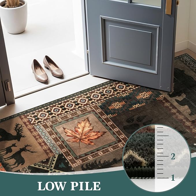 LIANLAM 8x10 Washable Area Rugs for Living Room and Bedroom(8x10,Bear) | Non-Slip Large Carpet,Vintage Checkered Pattern, Stain Resistant Faux Wool Low Pile Soft Rug for Dining Room,Office,Nursery
