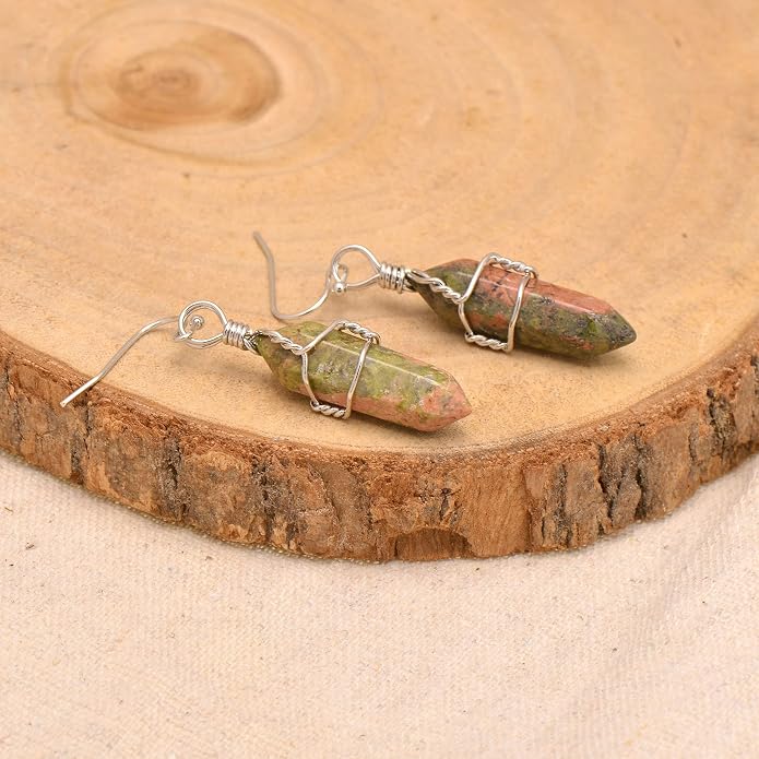 Polished Stone Wire Wrapped Point Crystal Earrings for Women Reiki Energy Healing