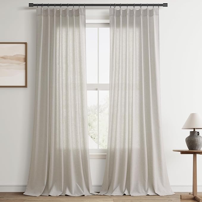 Aersas Silver Pinch Pleat Linen Curtains 108 Inch Length 2 Panels Set for Bedroom Dinging Room Semi Sheer Boho Farmhouse Neutral Window Curtains 108 Inches Long for Living Room Nursery 40x108