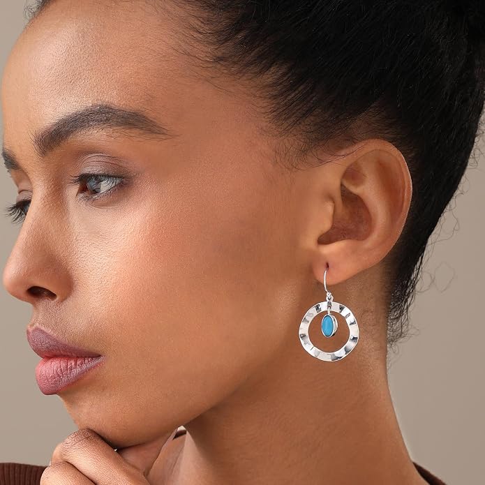 LeCalla 925 Sterling Silver Hammered Earrings for Women | Classic Handmade Textured Hammered Drop Dangle Earring Jewelry Gifts for Birthday Wedding Christmas