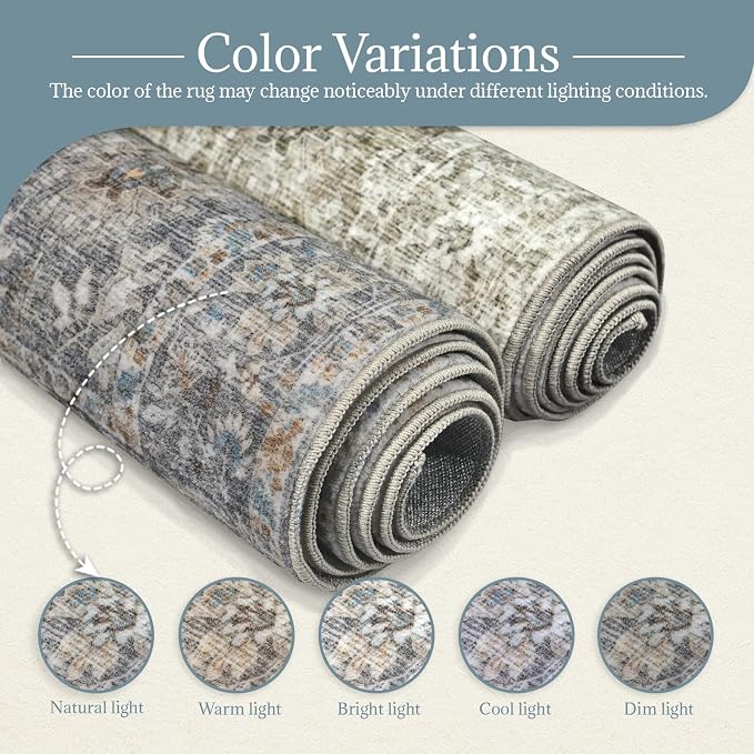 Washable Rugs for Living Room: 5x7 Area Rugs for Bedroom Ultra Soft Non-Slip Stain Resistant Vintage Boho Large Carpet for High-Traffic Dining Room - Farmhouse Decor