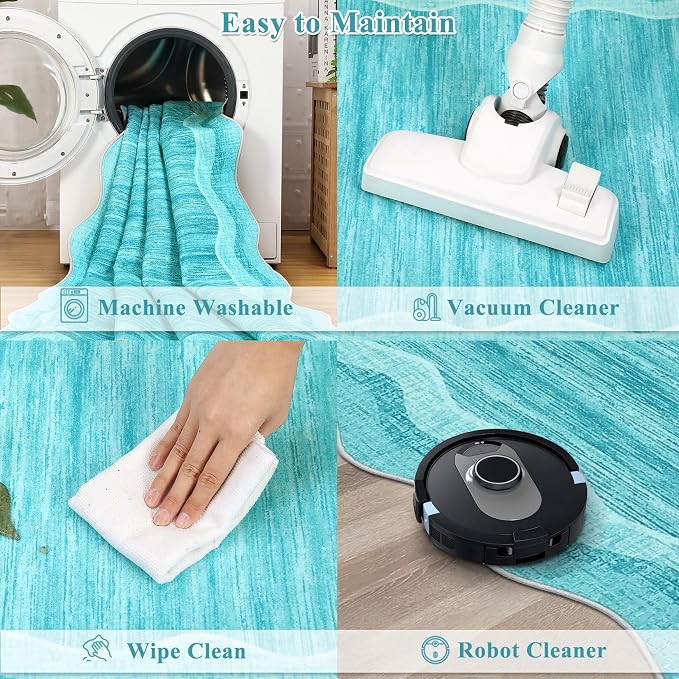 Garvee Washable Runner Rug 2x6 Scalloped Rugs for Bathroom Modern Kitchen Hallway Rugs Stain-Resistant Non-Slip Solid Rug Soft Scalloped Entryway Carpet Runner for Bathroom Laundry Bedside(Teal,2x6ft) | Modern Long Runner Rug for Entryway Bedroom, Non ...
