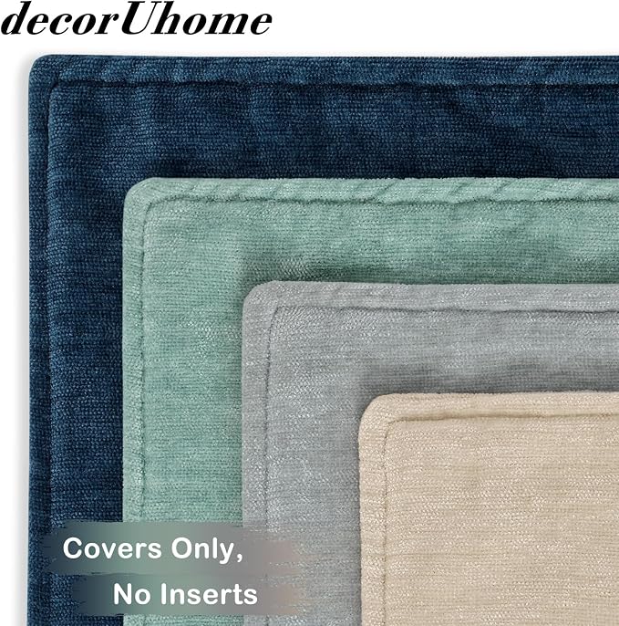 decorUhome Set of 4 Chenille Throw Pillow Covers 18x18(Beige/Aqua) | Couch Decorative Soft Neutral Pillow Covers with Elegant Design for Living Room Bed Sofa