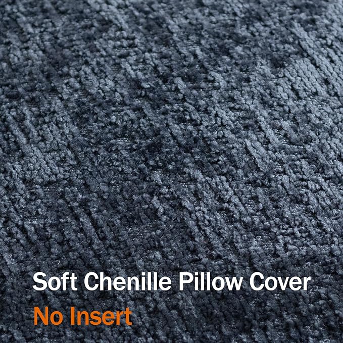 DEZENE Pack of 2 Navy Decorative Throw Pillow Covers 16x16 Cozy Soft Chenille Accent Vintage Square Couch Pillow Covers for Home Decor Bed Sofa Living Room